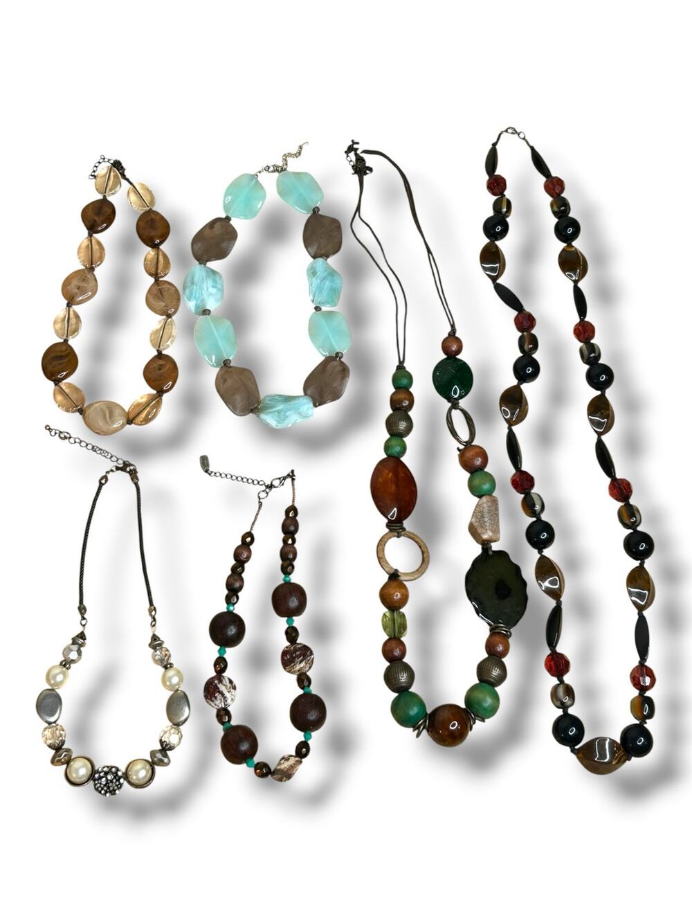 Necklaces Beaded Boho Natural Tones Lot of Six Statements Earthy Colors